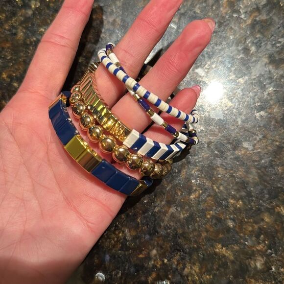 Elegant Blue and Gold Bracelet Set 5 Bracelets BRAND NEW - Stack White Blue Gold - Picture 2 of 4